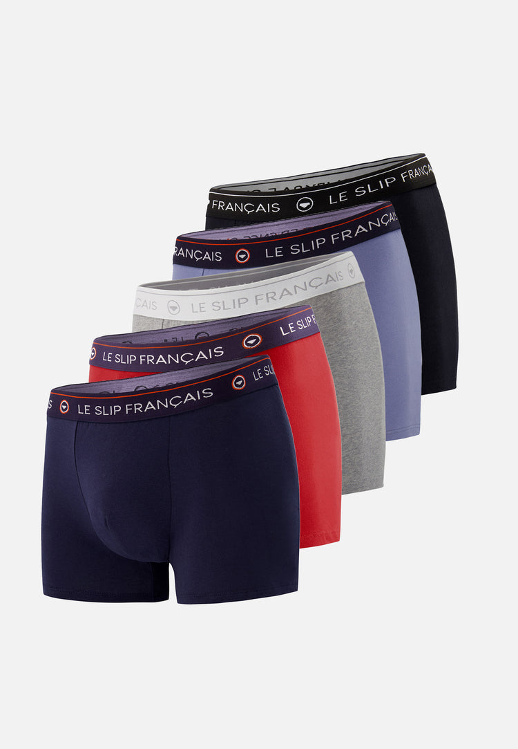 Pack Cinquo Boxer Redoutable Black Jean Blue Navy Cherry Red Heather Gray - Le Slip Français - 1