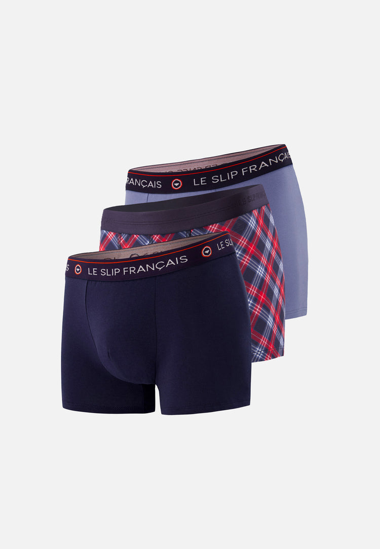 Coffret Trio Boxer Redoutable Marine Bleu Jean Marius Tartan - Le Slip Français - 2