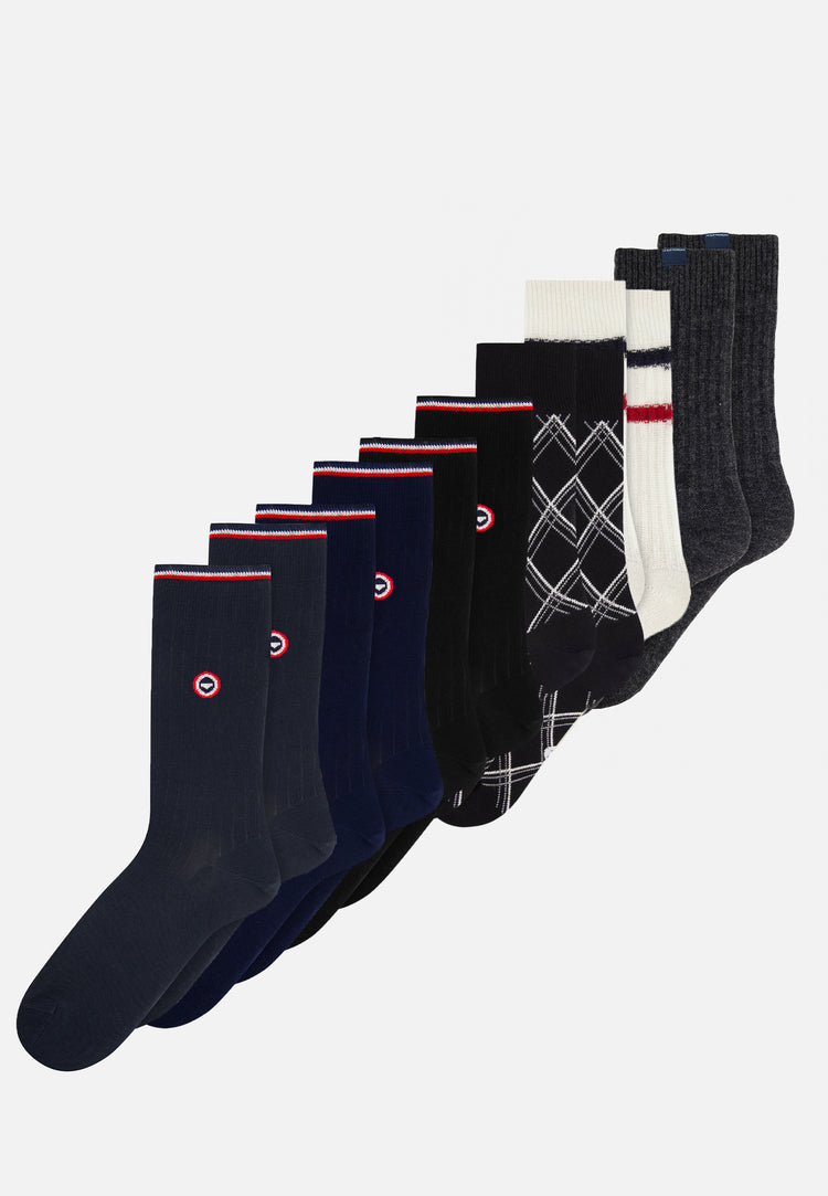 Pack 6 Chaussettes Andy Gris Chiné Marine Lucas Noir Tartan Noir Nessy Bleu Anthracite - Le Slip Français - 1