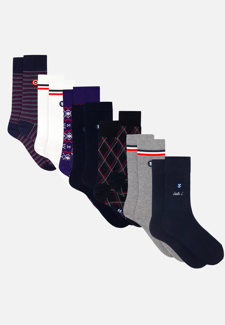 Pack Semainier Chaussettes Lucas Marine Brodé Gris Chiné Tar Marine Marine Flocon Marine Caviar - Le Slip Français - 1