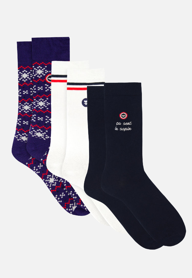 Coffret Trio Chaussettes Lucas Marine Sapin Flocon Drapeau Blanc - Le Slip Français - 2