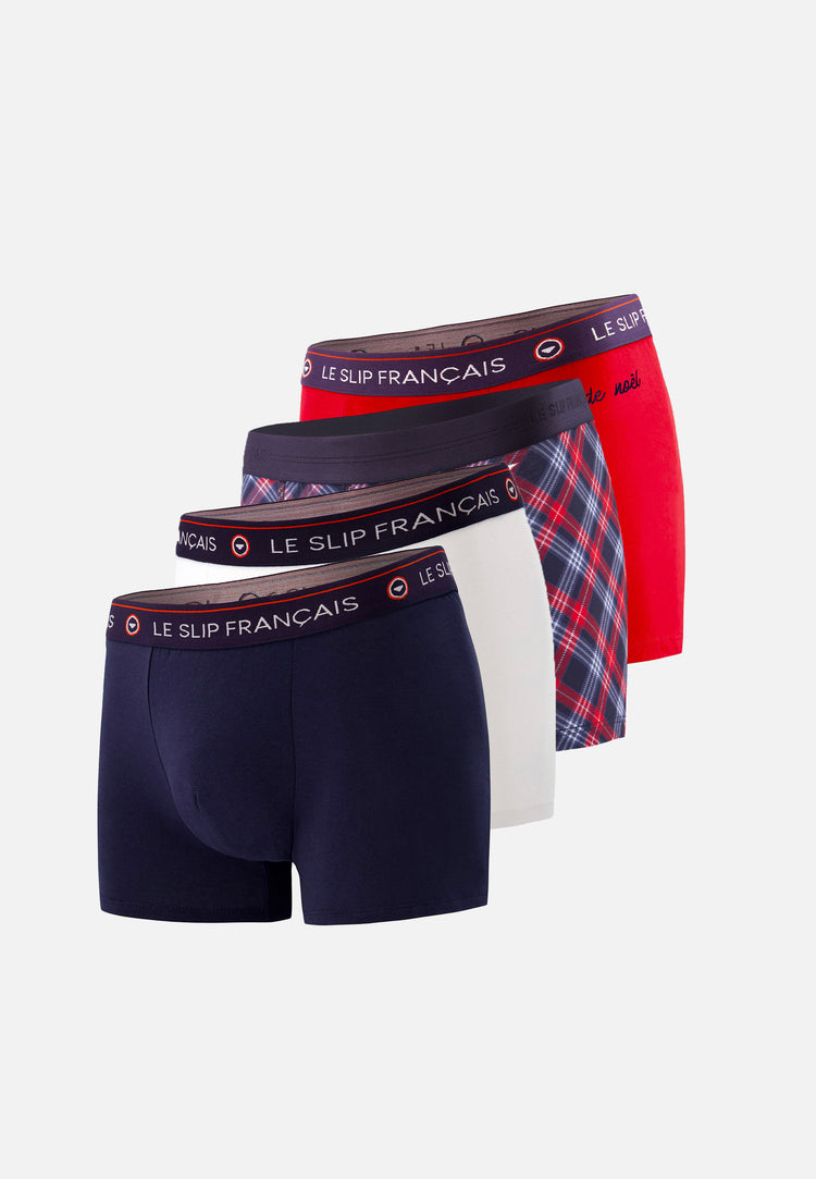 Coffret Quatro Boxers Redoutable Marine Blanc Rouge Bûche de Noël Marius Tartan - Le Slip Français - 2