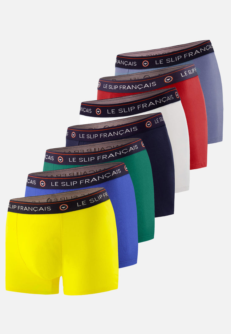 Pack Semainier Boxer Redoutable Tournesol Bleu Éblouissant Emeraude Marine Blanc Rouge Bleu Jean - Le Slip Français - 1