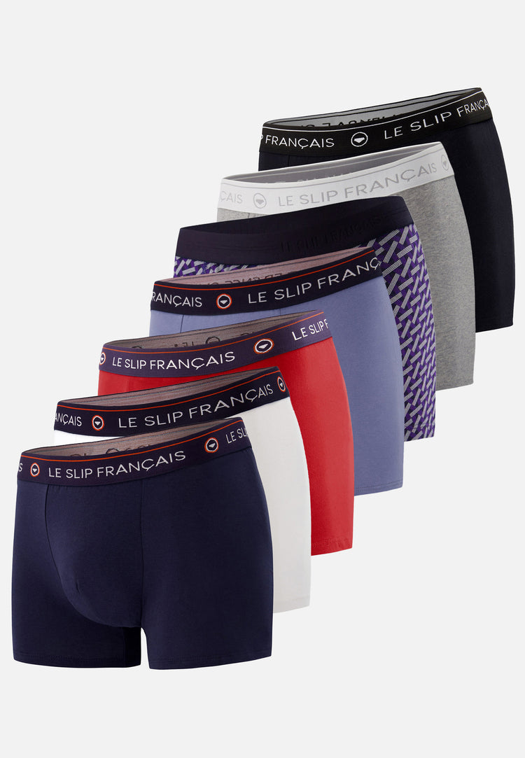 Pack Semainier Boxer Redoutable Marine Blanc Rouge Bleu Jean Gris Noir Marius Diagonale - Le Slip Français - 1