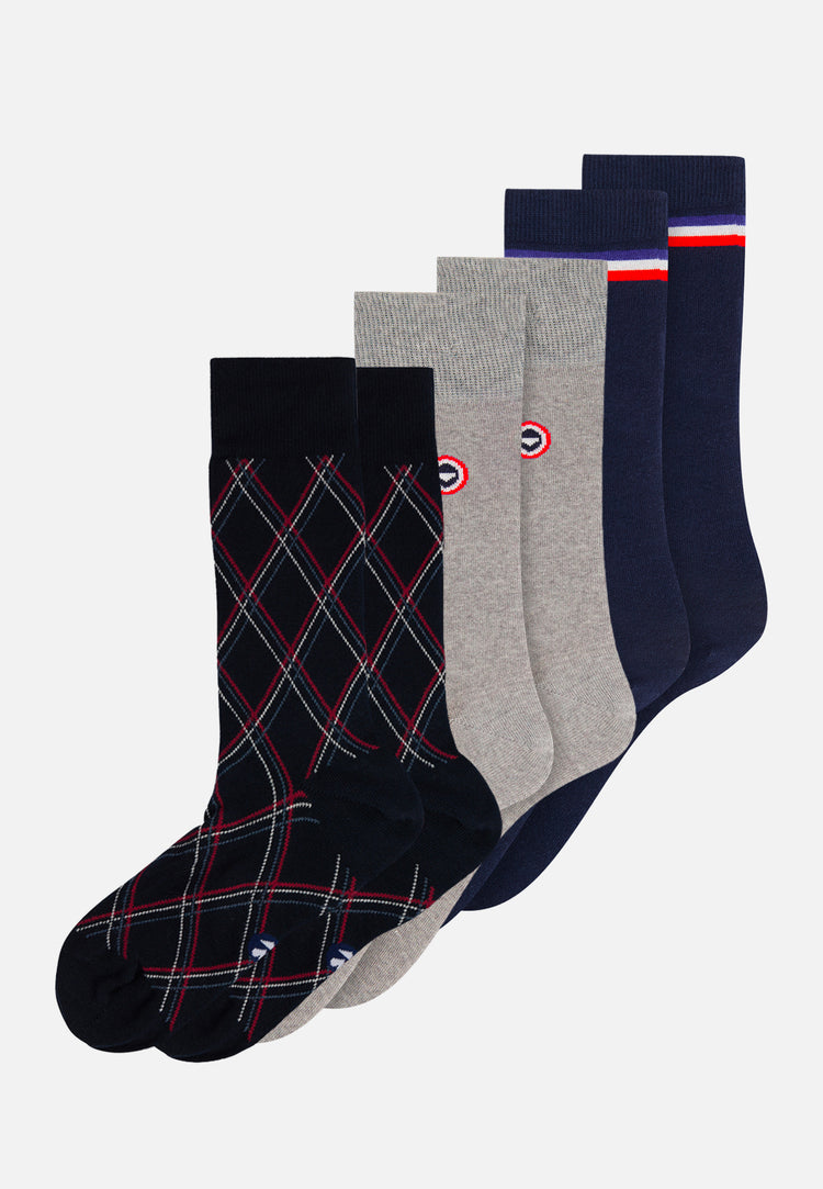 Pack Trio Chaussettes Lucas Gris Chiné Drapeau Marine Tartan Marine - Le Slip Français - 1