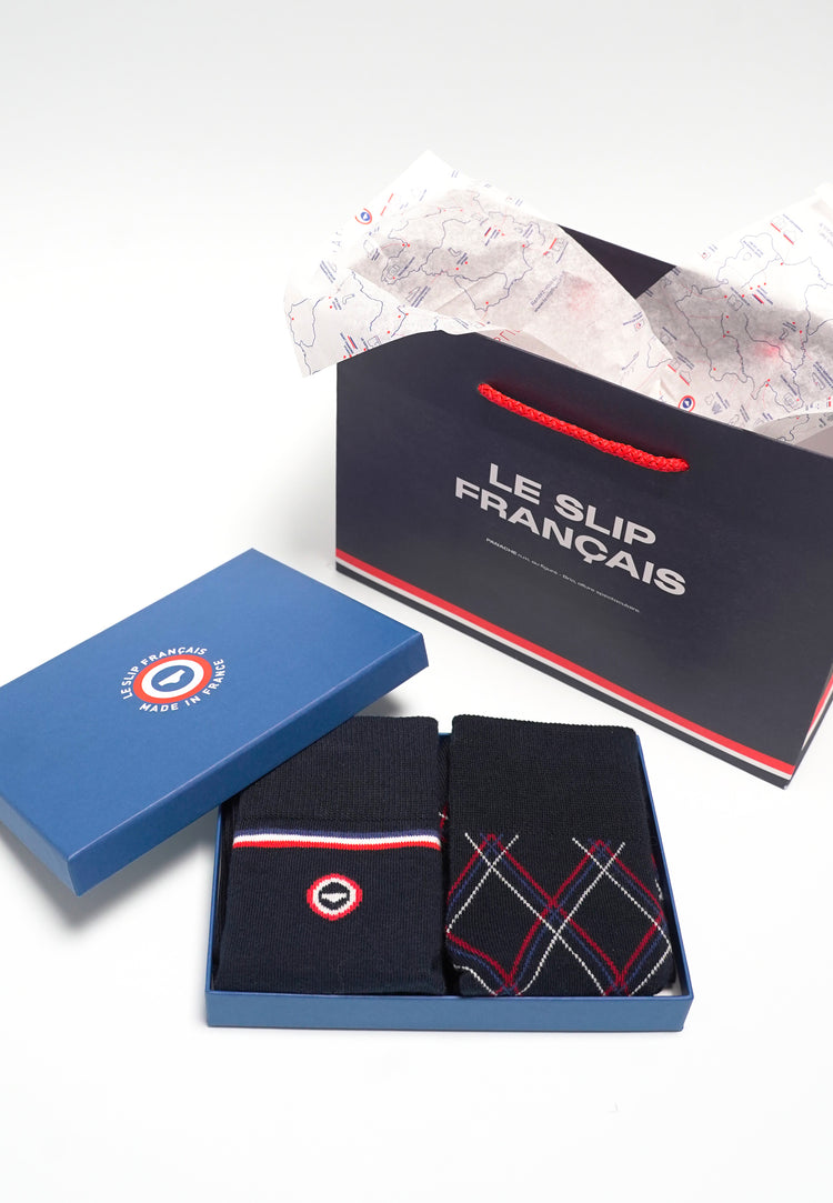 Coffret Lucas Tartan Marine et Drapeau Marine - Le Slip Français - 1