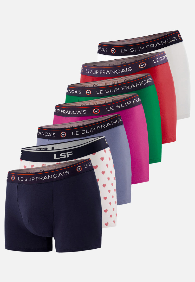 Pack Semainier Boxer Redoutable Marine Blanc Rouge Bleu Jean Epicéa Betterave Marius Petit Cœur Rouge - Le Slip Français - 1