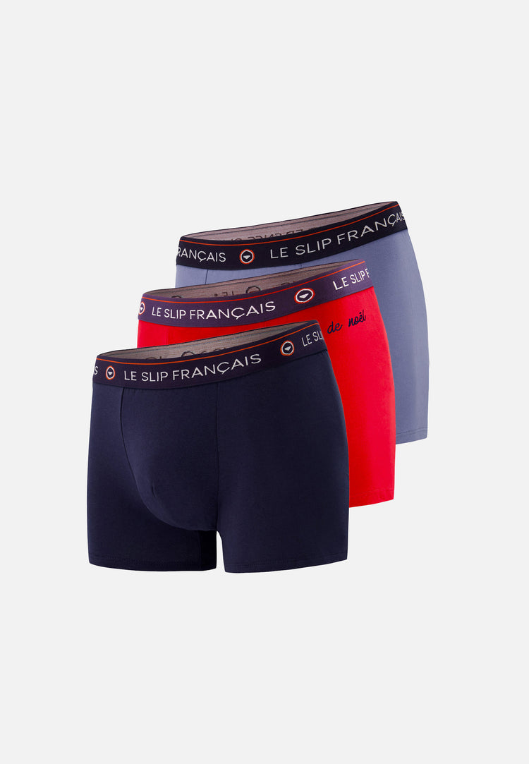 Coffret Trio Boxer Redoutable Marine Rouge Brodé Bleu Jean - Le Slip Français - 2