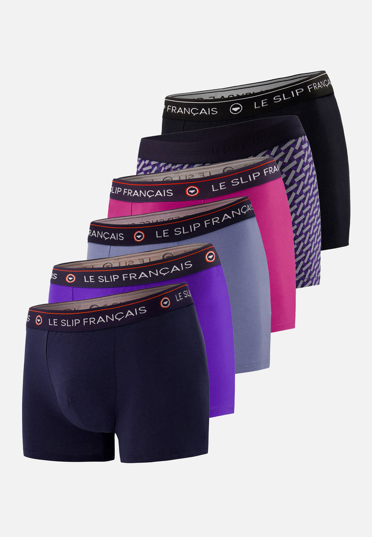 Pack 6 Boxer Redoutable Marine Velours Bleu Jean Betterave Noir Marius Diagonale Marine Velours - Le Slip Français - 1